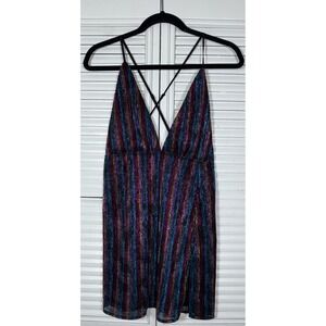 Revolve Superdown Hailee Metallic Rainbow Stripe Mini Dress Size S